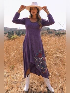 JWLA by Johnny Was Puple Floral Embroidered Dress